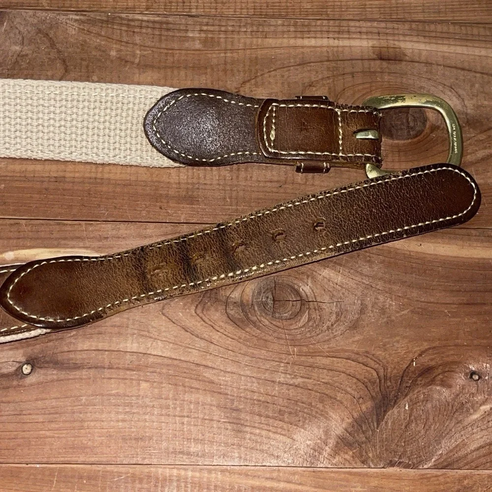 Fishing Belt 34-36 Leather Ends Embroidered Fish Mahi-Mahi Canvas Brass
